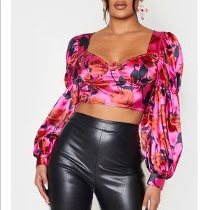 Pretty Little Thing Satin Floral Crop Top